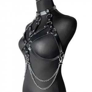 Set hamuri sexy din piele ecologica si lanturi, cu catarame metalice, negru, 2 piese #BB4235 - Img 13