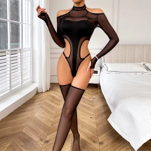 Set lenjerie intima sexy cu body si ciorapi inalti , negru, 2 piese #BB4759 - Img 8