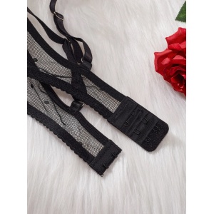 Set lenjerie intima sexy din dantela brodata si insertii de tul, negru, 4 piese #BB4621 - Img 15