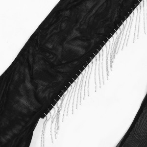 Set lenjerie intima sexy neagra cu franjuri metalice, body si manusi lungi, negru, 2 piese #BB4152 - Img 15