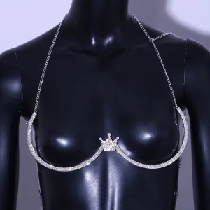 Accesoriu tip body chain cu cristale pentru bust, argintiu #BB4592 - Img 3