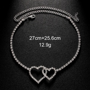Accesoriu tip body chain pentru picior cu inimioare, argintiu #BB4285 - Img 6