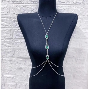 Body chain pentru bust cu cristale si lantisor, argintiu #BB4164 - Img 3