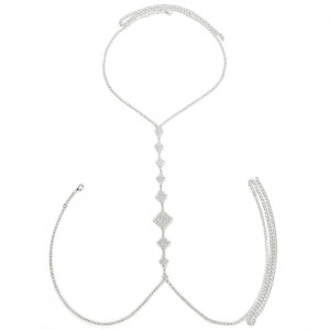 Body chain pentru bust cu cristale transparente, argintiu #BB4606 - Img 7