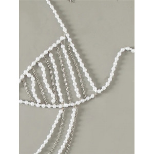 Body chain tip sutien cu lanturi argintii si perle albe #BB1142 - Img 8