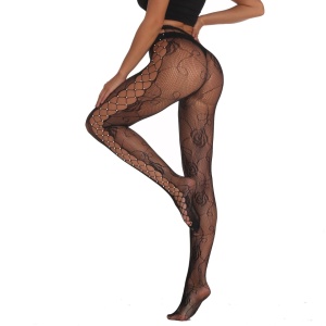 Ciorapi sexy tip dres cu model floral, decupaje laterale si cristale decorative, negru #BB4682 - Img 2