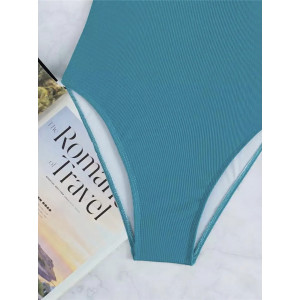 Costum de baie intreg reiat, decoltat, cu bretele multicolore tip lant, albastru turcoaz #BB1153 - Img 5