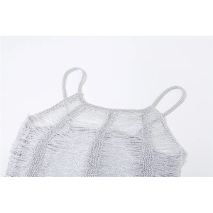 Rochie de plaja scurta crosetata fin, metalizata, franjuri orizontale, argintiu #BB1190 - Img 13
