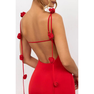 Rochie lunga mulata cu spatele gol si trandafiri decorativi, rosu #BB1077 - Img 11