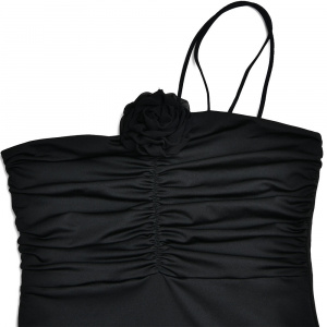 Rochie lunga sexy mulata cu trandafir decorativ detasabil, negru #BB1119 - Img 16