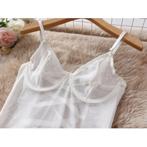 Rochie sexy de noapte din dantela fina elastica cu snur reglabil la spate, alb #BB4126 - Img 18