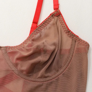 Rochie sexy de noapte din dantela fina elastica cu snur reglabil la spate, nude/rosu #BB4284 - Img 9