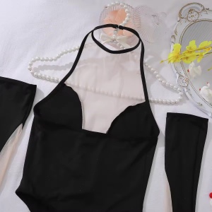 Set lenjerie intima sexy cu body și mănuși lungi , negru/ nude , 2 piese #BB4752 - Img 11