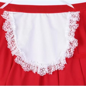Set lenjerie intima sexy tematica menajera din dantela fina elastica cu ciorapi plasa, rosu/ alb, 4 piese #BB4175 - Img 8
