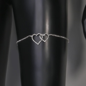 Accesoriu tip body chain pentru picior cu inimioare, argintiu #BB4285 - Img 7