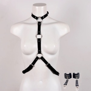 Accesoriu tip ham din piele ecologica pentru bust/spate cu catuse, negru, 2 piese #BB4478 - Img 7