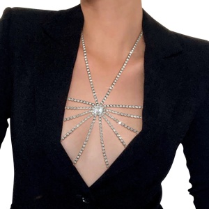 Body chain cu cristale pentru bust si decolteu, argintiu #BB4708 - Img 2