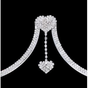 Body chain pentru bust cu cristale transparente, detaliu inimioara, argintiu #BB4516 - Img 10