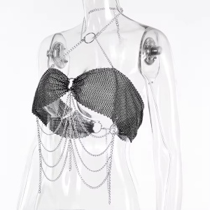 Body chain tip bustiera cu lanturi si cristale, negru #BB4049 - Img 13