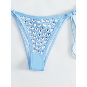 Costum de baie 2 piese cu cristale transparente aplicate pe slip si sutien, albastru/ bleu #BB2005 - Img 6