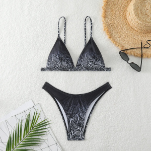 Costum de baie 2 piese cu imprimeu sarpe in degrade, negru #BB2378 - Img 4