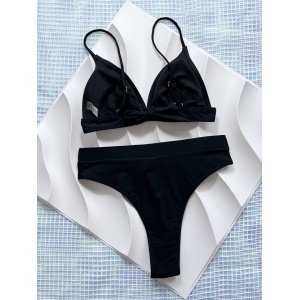 Costum de baie 2 piese, slip brazilian cu talie inalta, negru #BB2017 - Img 4