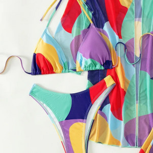 Costum de baie 4 piese cu camasa si pantalon scurt, imprimeu multicolor #BB2131 - Img 15
