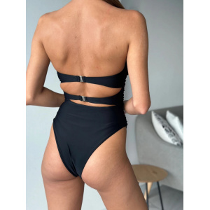 Costum de baie intreg fara bretele, cu decupaje si trandafiri decorativi, negru #BB1165 - Img 3