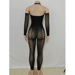 Salopeta sexy elastica, semitransparenta, cu decolteu adanc, negru #BB4685 - Img 17