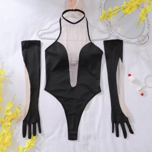 Set lenjerie intima sexy cu body și mănuși lungi , negru/ nude , 2 piese #BB4752 - Img 8