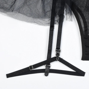 Set lenjerie sexy din catifea si tul, corset cu burete si cristale, negru, 4 piese #BB4188 - Img 11