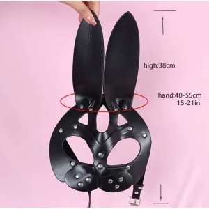 Accesoriu masca iepuras din piele ecologica, negru #BB4789 - Img 5