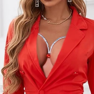 Accesoriu tip body chain cu cristale pentru bust, argintiu #BB4623 - Img 5