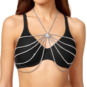 Body chain cu cristale pentru bust si decolteu, argintiu #BB4708 - Img 3