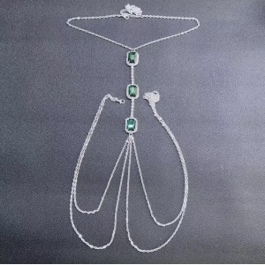 Body chain pentru bust cu cristale si lantisor, argintiu #BB4164 - Img 5