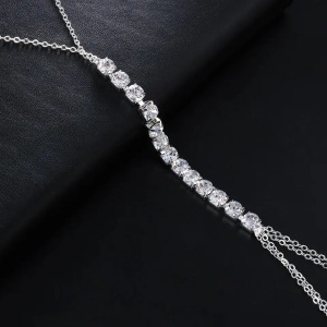Body chain pentru bust cu cristale transparente si lantisor, argintiu #BB4239 - Img 4