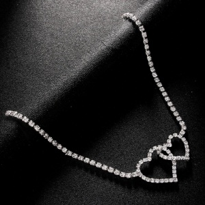 Body chain pentru picior cu cristale si inimioare decorative, argintiu #BB4395 - Img 4