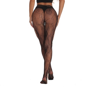 Ciorapi sexy tip dres cu model floral, decupaje laterale si cristale decorative, negru #BB4682 - Img 3