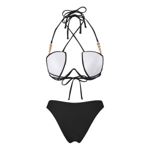 Costum de baie 2 piese, sutien cu sârmă, decupaje și perle decorative, negru #BB2099 - Img 6