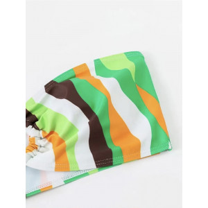 Costum de baie 3 piese cu fusta midi, sutien cu prindere dupa gat, multicolor #BB2321 - Img 5
