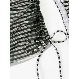 Costum de baie 3 piese cu rochie scurta, snururi reglabile, sutien fara bretele, negru/ kaki #BB2305 - Img 5