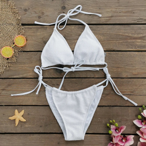 Costum de baie 3 piese texturat cu fusta si trandafir mare decorativ, alb #BB2508 - Img 9