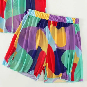 Costum de baie 4 piese cu camasa si pantalon scurt, imprimeu multicolor #BB2131 - Img 16