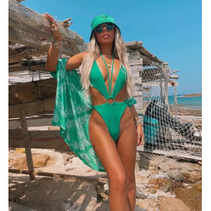 Costum de baie intreg sexy, cu decolteu adanc si decupaje laterale, verde #BB1167 - Img 2