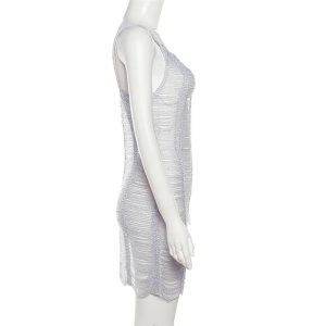 Rochie de plaja scurta crosetata fin, metalizata, franjuri orizontale, argintiu #BB1190 - Img 15
