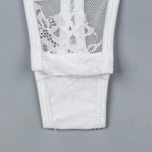 Set lenjerie intima sexy din dantela, body cu snururi laterale si ciorapi plasa inalti, alb, 2 piese #BB4300 - Img 13