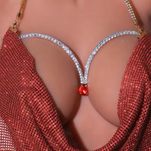 Accesoriu tip body chain cu cristale pentru bust, argintiu #BB4623 - Img 1