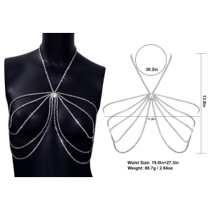 Body chain cu cristale pentru bust si decolteu, argintiu #BB4708 - Img 4