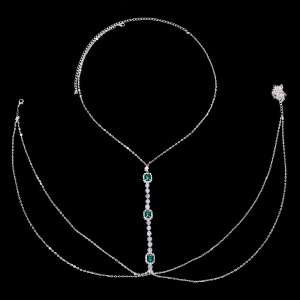 Body chain pentru bust cu cristale si lantisor, argintiu #BB4164 - Img 6