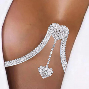 Body chain pentru bust cu cristale transparente, detaliu inimioara, argintiu #BB4516 - Img 1